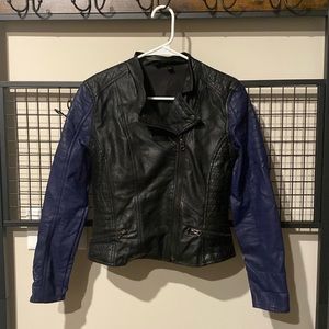 Black and Blue Faux Leather Jacket